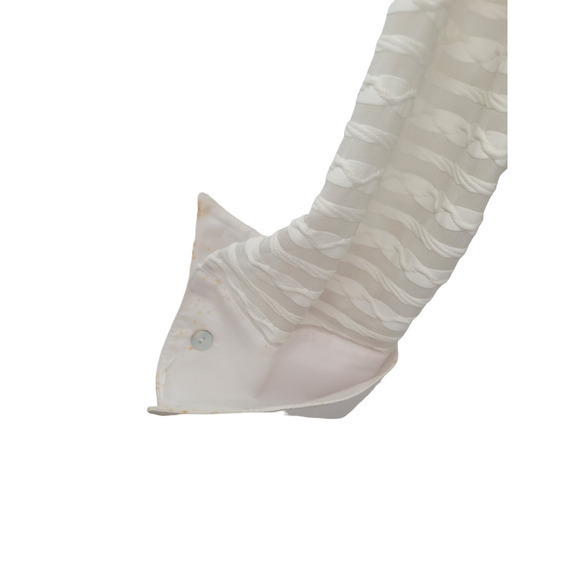 Vintage Jaipur White Sheer Striped Long Sleeve V-Neck Stretchy Button Up‎ Blouse - Picture 11 of 12